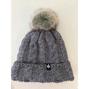 Heat Holders - Womens Fleece Lined Cable Knit Beanie HAT Pom Pom GRAY One Size